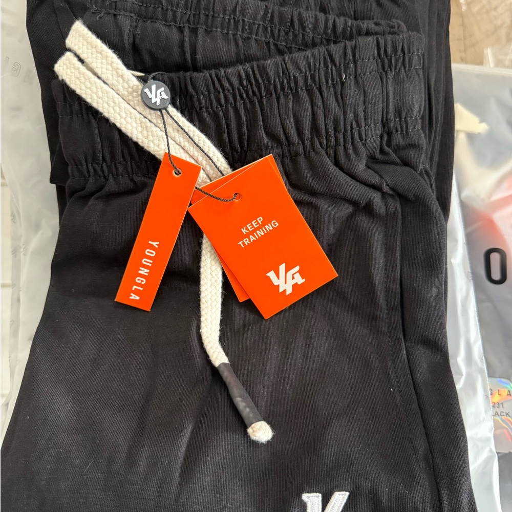 YoungLA Black Sweatpants with Cream Drawstring